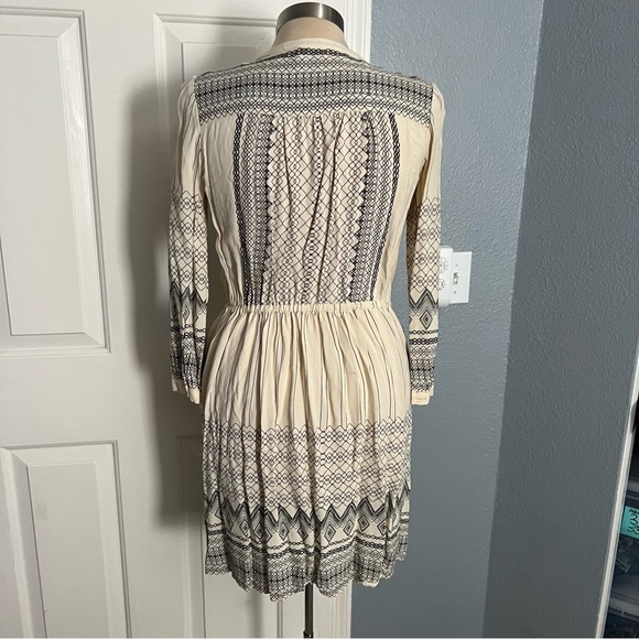 Anthropologie Floreat Perrie Dress Boho Cream / Ivory 3/4 Sleeve Tassel Tie - Picture 5 of 12